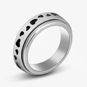 Stainless Steel Spinner Fidget Ring For Anxiety NEW Size 10 Hearts Pattern